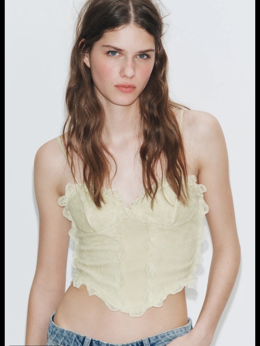 Zara Pale Yellow Lace Cropped Cami